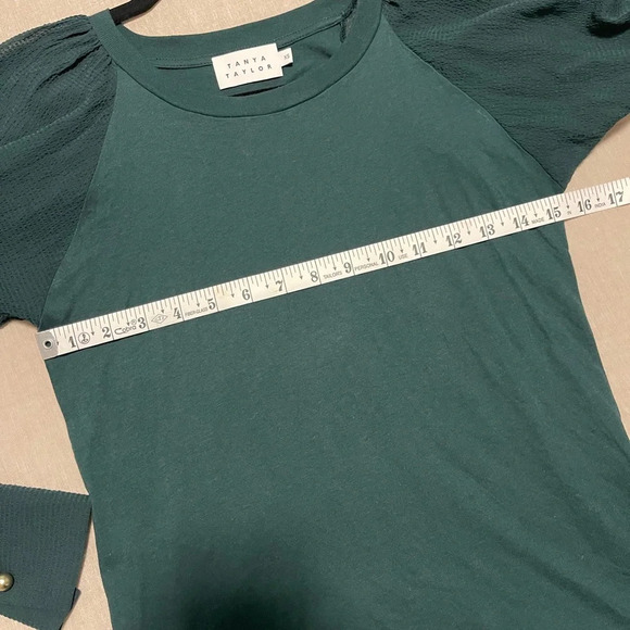 TANYA TAYLOR | Emerald Green Odessa Sheer Long Sleeve Blouse, XS - Picture 5 of 6